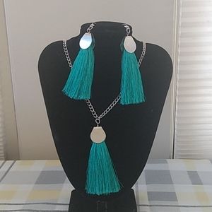 Green and Silver Necklace and Earrings set